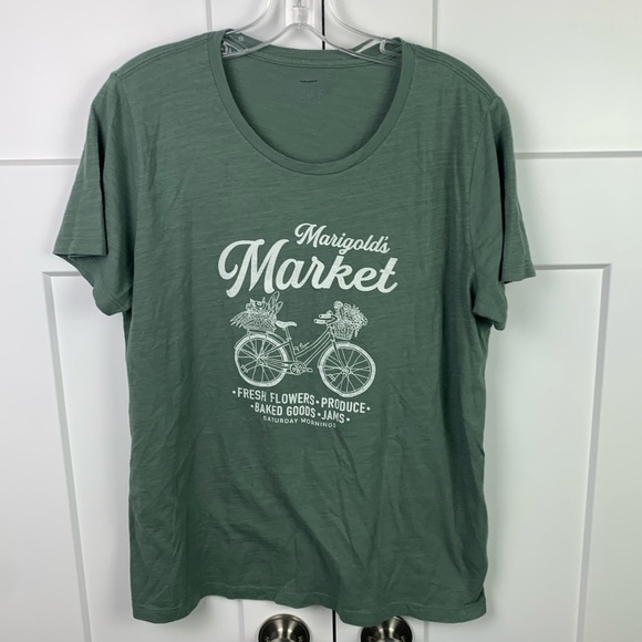 J Crew Factory LARGE Graphic Tee Marigold Flower Market Green - Picture 1 of 6
